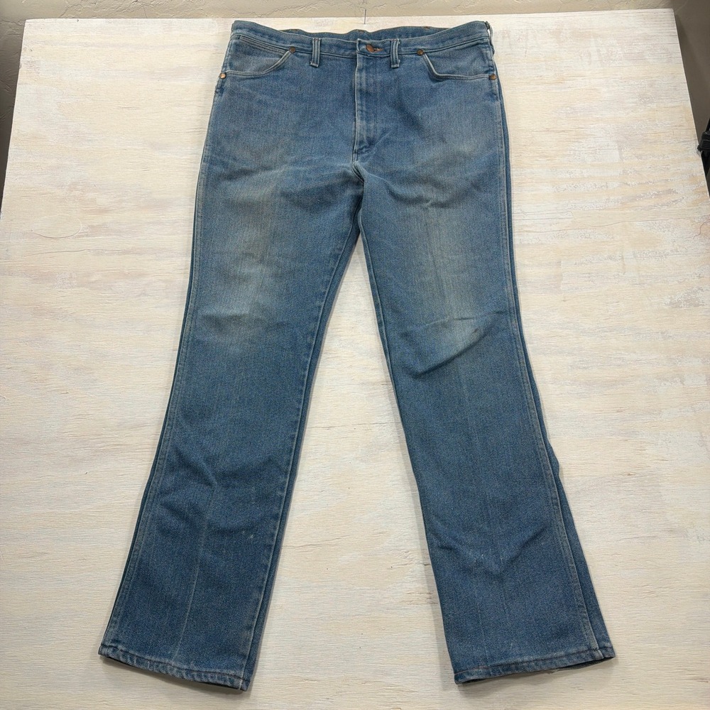Wrangler Jeans 937STR 40x34 Vintage 80s Made in USA Slim Fit Blue Denim Mens